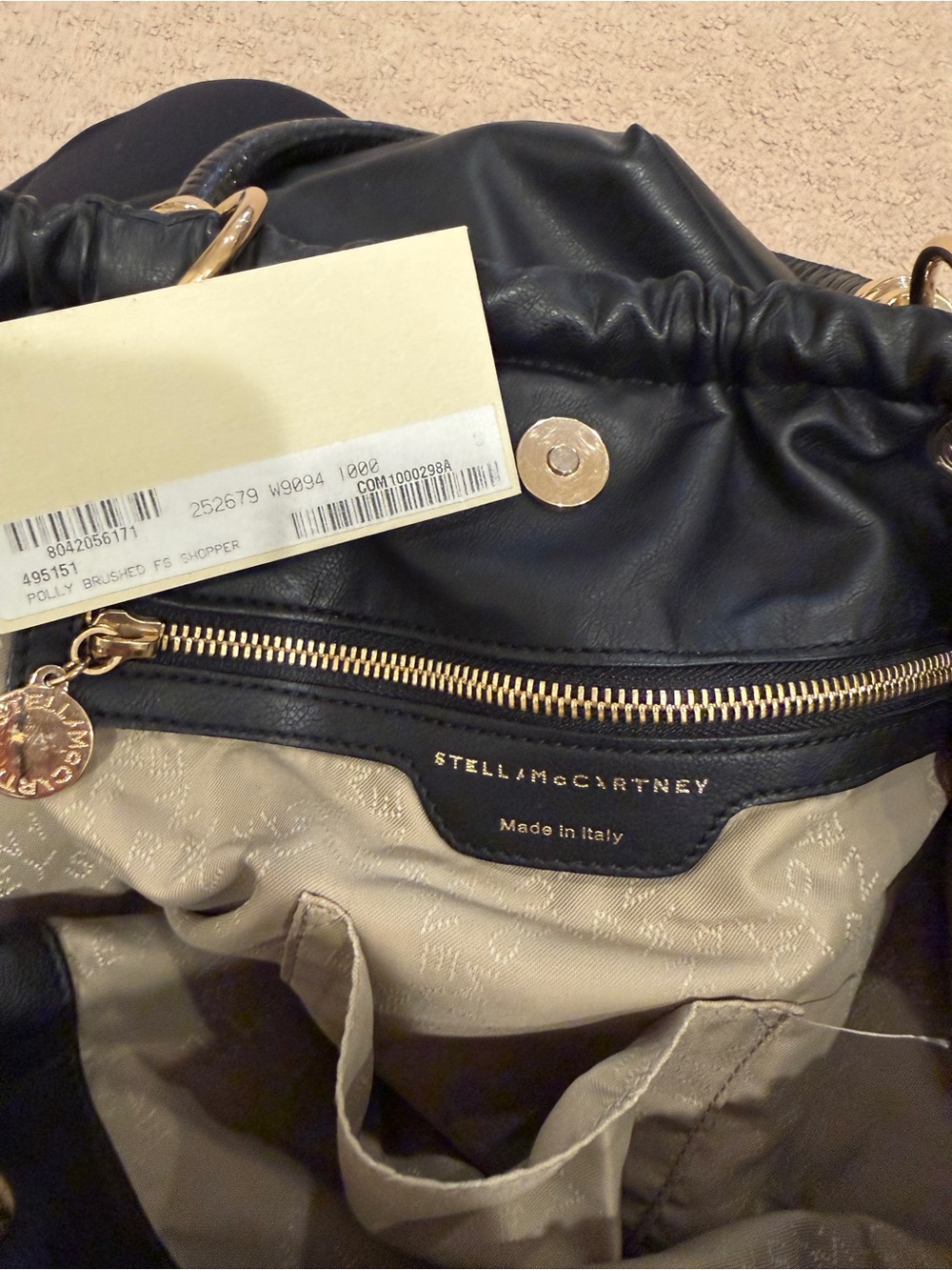 Stella McCartney Black Gathered Drawstring Tote with Gold Hardware - Picture 8 of 8